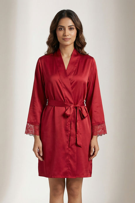Zivame Luxe Satin 5 Pc Sleep Set - Scarlet Sag — image 3